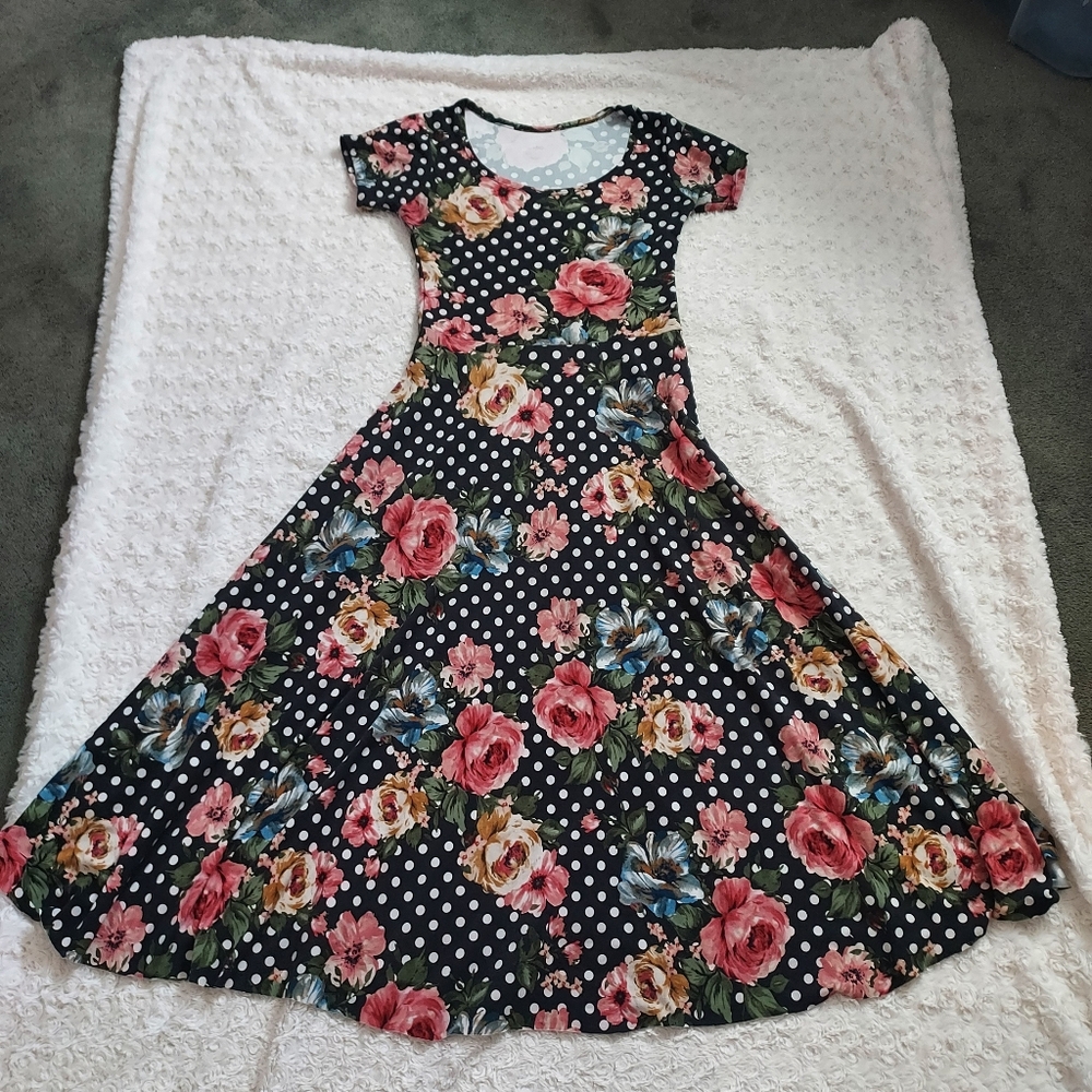 Pretty Soft Stretch Floral & Polka Dot Maxi Dress Cottagecore Pin-up Romantic